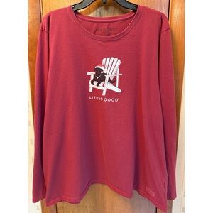 Life Is Good Women's Maroon Black Lab Adirondack Chair Long Sleeve Tee